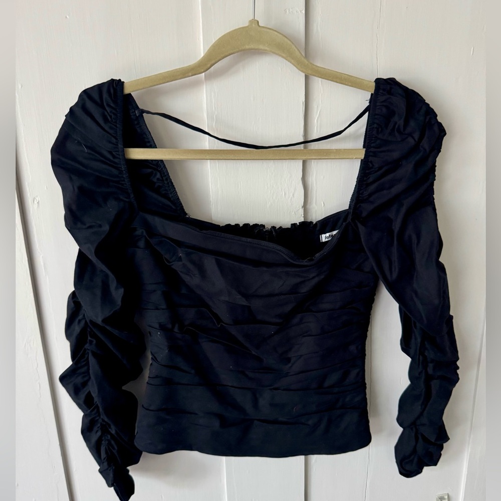 Reformation Black Ruched Blouse